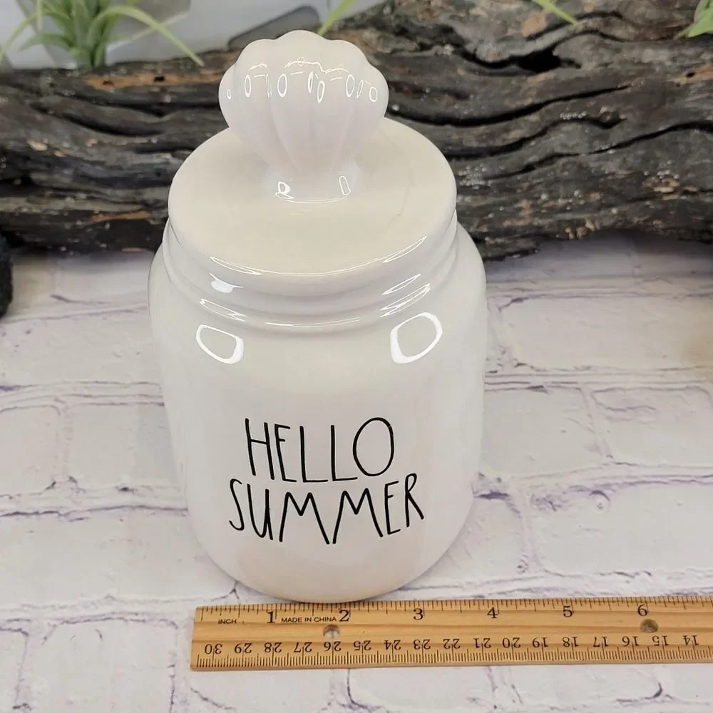 Rae Dunn HELLO SUMMER Ceramic Canister w/ Sea Shell Lid